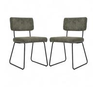 Kosmi Chaise Design MATYS en Velours côtelé - Lot de 2 - Style Moderne et Confort Optimal - Pieds métal Noir - pour Salon, Salle à Manger, Bureau (Vert)
