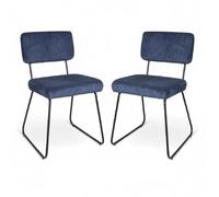 Kosmi Chaise Design MATYS en Velours côtelé - Lot de 2 - Style Moderne et Confort Optimal - Pieds métal Noir - pour Salon, Salle à Manger, Bureau (Bleu)
