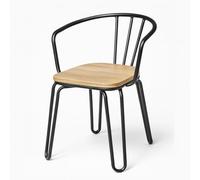 Kosmi Chaise en métal Noir Mat, Bois Clair - Pieds épingle et Dossier ajouré - Style Industriel