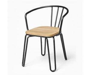 Kosmi Chaise en métal Noir Mat, Bois Clair - Pieds épingle et Dossier ajouré - Style Industriel