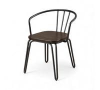 Kosmi Chaise en métal Noir Mat, Bois foncé - Pieds épingle et Dossier ajouré - Style Industriel