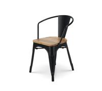 Kosmi Chaise en métal Noir Mat Style Industriel avec Assise en Bois Clair - avec accoudoirs