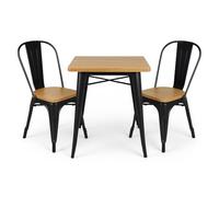 Kosmi Ensemble Table et Chaises Style Industriel, Métal Noir Mat et Bois Naturel, 60x60 à 160x80 cm, Design Factory, pour Salle à Manger et Restaurant (Bois Clair, Table 60x60cm)