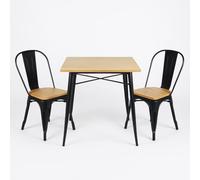 Kosmi Ensemble Table et Chaises Style Industriel, Métal Noir Mat et Bois Naturel, 60x60 à 160x80 cm, Design Factory, pour Salle à Manger et Restaurant (Bois Clair, Table 80x80cm)