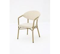Kosmi Fauteuil Bistrot Extérieur Intérieur Empilable - Structure Aluminium Aspect Bambou - Tressage Textilène - Style Terrasse de Café Parisien - Jardin, Balcon, Restaurant (Sable+Blanc)