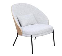Kosmi Fauteuil de Salon Design Scandinave Cocoon - Bois Clair & Tissu Beige - Assise Large Rembourrée avec Coussin - Dossier Enveloppant - Pieds Métal Noir Meubles et Déco