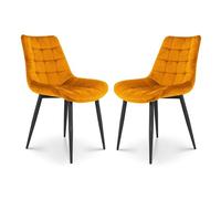 Kosmi Lot de 2 chaises Modernes en Tissu Velours Couleur Moutarde avec Pieds en Métal