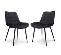 Lot de 2 chaises Modernes en Tissu Velours Couleur Noire avec Pieds en Métal