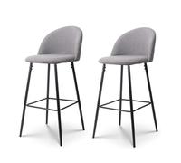 Kosmi Lot de 2 tabourets de Bar Lili Gris rembourrés et Pieds en métal Noir - Hauteur 65 cm