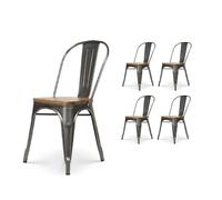 Kosmi - Lot de 4 chaises en métal Brut Aspect galvanisé et Assise en Bois Clair - Style Industriel