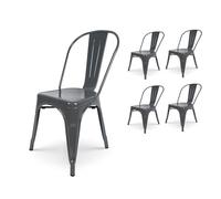 - Lot de 4 Chaises grises FACTORY en métal style industriel pour cusine et salle à manger