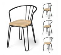 Kosmi Lot de 4 chaises en métal Noir Mat, Bois Clair - Pieds épingle et Dossier ajouré - Style Industriel (4)
