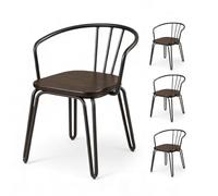 Kosmi Lot de 4 chaises en métal Noir Mat, Bois foncé - Pieds épingle et Dossier ajouré - Style Industriel (4)