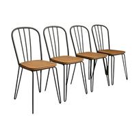 Kosmi Lot de 4 chaises en métal Noir Mat Style Industriel et Assise en Bois Clair - Pieds en épingle