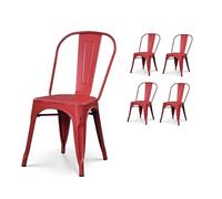 Kosmi Lot de 4 chaises en métal Rouge Mat Style Industriel - Effet vieillit