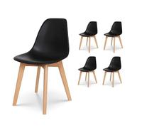 Kosmi - Lot de 4 Chaises Noires Style scandinave modèle Gabby - Coque en résine Noire et Pieds en Bois Naturel