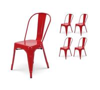 Kosmi Lot de 4 chaises Style Industriel en métal Rouge - Finition Brillant