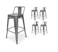 Kosmi Lot de 4 tabourets de Bar en métal Brut Aspect galvanisé Style Industriel - avec Dossier - Hauteur 76 cm