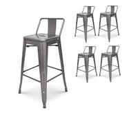Kosmi Lot de 4 tabourets de Bar en métal Brut Aspect galvanisé Style Industriel - avec Dossier - Hauteur 66cm