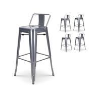 Kosmi - Lot de 4 tabourets de Bar en métal Brut Silver avec Dossier - Hauteur Assise 66cm