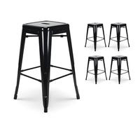 Kosmi Lot de 4 tabourets de Bar en métal Noir Brillant, Hauteur 66 cm