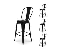 Kosmi Lot de 4 tabourets de Bar en métal Noir Mat Style Industriel - Dossier Haut - Hauteur 66cm