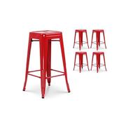 Kosmi Lot de 4 tabourets de Bar en métal Rouge Brillant Style Industriel - sans Dossier - Hauteur 66 cm