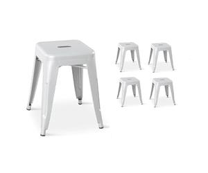 Kosmi Lot de 4 tabourets en métal Blanc Mat Style Industriel - Hauteur 46 cm