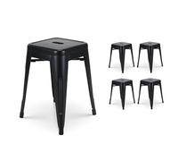 KOSMI - Lot de 4 tabourets en métal noir mat, Tabouret bas hauteur 46cm Noir