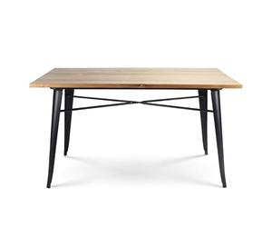 Kosmi Table Factory 140 x 80 cm en métal Noir Mat et Plateau en Bois Clair