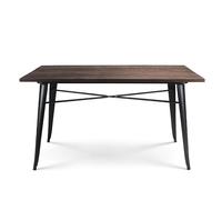 Kosmi Table Factory 140 x 80 cm en métal Noir Mat et Plateau en Bois foncé