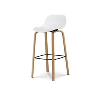 Kosmi Tabouret de Bar Blanc Style scandinave avec Pieds Effet Bois en métal - Hauteur 66cm