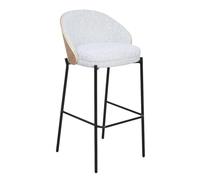 Kosmi Tabouret de Bar Design Scandinave Cocoon - Hauteur d’Assise 76 cm - Bois Clair & Tissu Beige - Assise Rembourrée avec Dossier - Pieds Métal Noir Meubles et Déco