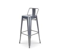 Kosmi - Tabouret de Bar en métal Brut Silver avec Dossier - Hauteur Assise 66cm