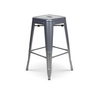 Kosmi Tabouret de Bar en métal Gris argenté Brillant Style Industriel - sans Dossier - Hauteur 66 cm