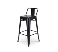 Kosmi Tabouret de Bar en métal Noir Mat Style Industriel - avec Dossier - Hauteur 66cm