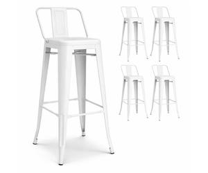 Kosmi Tabouret de Bar Industriel en Métal avec Dossier - Hauteur d'Assise 76 cm - Structure Acier Robuste - Cuisine, Îlot Central, Comptoir, Restaurant, Café - Blanc