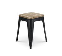 Kosmi Tabouret en métal Noir Mat Style Industriel et Assise en Bois Clair - sans Dossier - Hauteur 46 cm