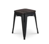 Kosmi Tabouret en métal Noir Mat Style Industriel et Assise en Bois foncé - sans Dossier - Hauteur 46 cm