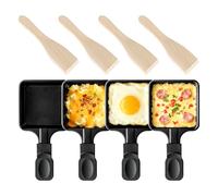 Kosmosta 4 pièces poêles à raclette carrées avec spatules en bois, plaques antiadhésives, mini grill fromage, accessoires de remplacement pour table et soirée
