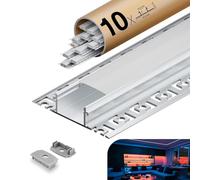 KOSOOM 10 Profilé LED pour Bandes LED 2 mètres tol 20 m, couverture mate, Profile dimensions 24,4 mm (ailettes 61,8 mm) x 13,8 mm, Supporte les bandes d'une largeur inférieure ou égale à 20 mm