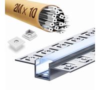 KOSOOM 10 x Profilé LED Encastrable 2m - Profil Aluminium pour Ruban LED jusqu'à 12 mm - Diffuseur Opalin - Rail LED pour Plafond, Placo, Mur - Kit Complet Installation