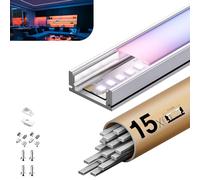 KOSOOM 15 Profile Alu pour Ruban LED 2 m avec couvercle en PC mat Profilé LED dimensions 17,4 mm x 7 mm Supporte les Bandes d'une Largeur Inférieure ou égale à 12,4 mm