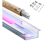 KOSOOM 20 Profilé LED 2 m, Profile alu pour ruban led dimensions 19,7 x 10mm, Avec couvercles diffus blanc laiteux, pour bandes Led d’une largeur inférieure à 16 mm, avec accessoires de montage