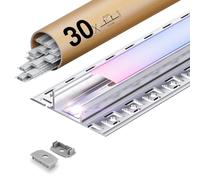 KOSOOM 30 Profile Alu pour Ruban LED 2m Sans Rainure Préfabriquée, Profilé LED pour Ruban Led 20mm avec Diffuseur PC Opalin, Installation Placo Mur/Plafond - Rail Linéaire Éclairage Intérieur