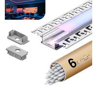 KOSOOM 6 x Profilé Aluminium LED 2m - Profile Alu Pour Ruban LED 20 mm - Diffuseur opalin - 28 (64,2 mm avec ailettes) x 10 mm - Rail Led encastrable pour plafond, placo et cloison sèche