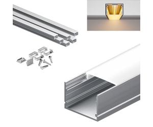 KOSOOM Lot de 6 profilés LED encastrés - 2 m - Dimensions : 30 x 20 mm - Équipé d'un cache diffuseur en polycarbonate - Convient pour les bandes de moins de 25 mm