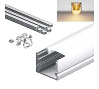 KOSOOM Profil LED pour bandes, 6 pièces de 2 m, installation encastrée modèle LL24, avec couvercle anti-poussière mat et diffuseur, largeur maximale de la bande 15,3 mm, dimensions 20 x 15 mm
