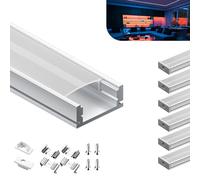 KOSOOM Profile Alu pour Bandes LED 6 unité x 1 m, Profilé aluminium équipé d'un couvercle opaque Profile LED encastrable Taille 17,4 mm x 7 mm Largeur Maximale de la Bande 12,4 mm