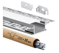 KOSOOM Profile alu pour ruban LED 2m × 15 pièces (2000×64,2×13,8 mm) - Profilé LED encastrable placo ≤20 mm avec diffuseur opalin, profilé aluminium rail cache baguette goulotte plafond mur